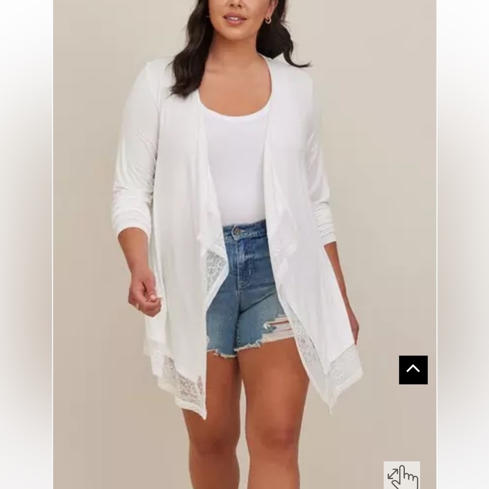 Torrid 4 Lace Trim Drape Front Cardigan - Super Soft White